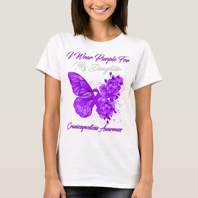 Camiseta Borboleta Eu Visto Roxo Para Craniosynostose (Frente)