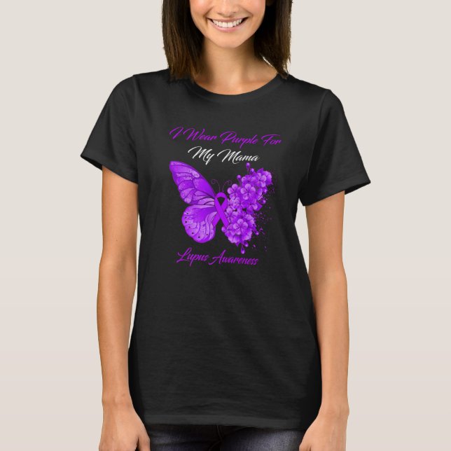 Camiseta Borboleta Eu Visto Roxo Para Minha Mãe Lupus Aware (Frente)