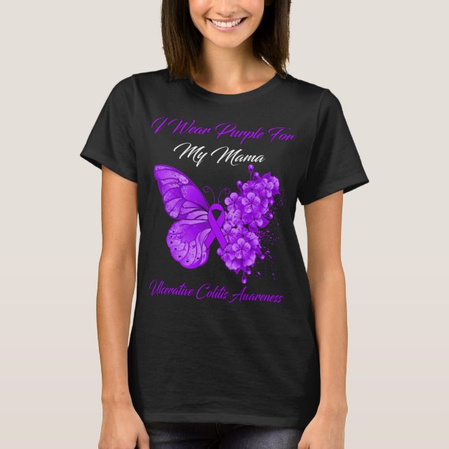 Camiseta Borboleta Eu Visto Roxo Para Minha Mãe Ulcerativa (Frente)