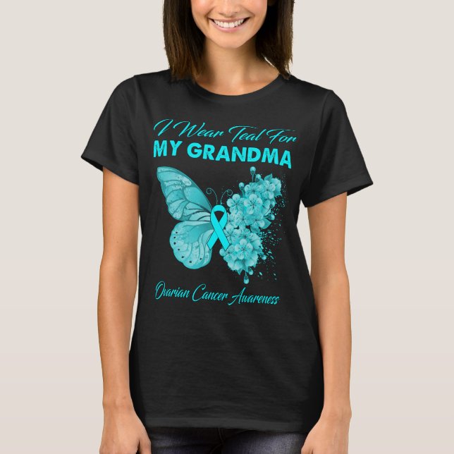 Camiseta Borboleta Eu Visto Teal Para A Minha Avó Ovarian (Frente)