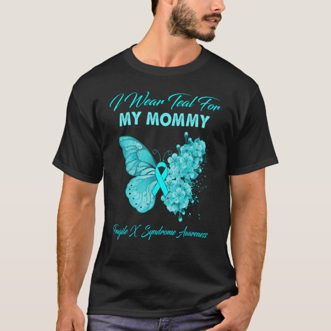 Camiseta Borboleta Eu Visto Teal Para Minha Mamãe Frágil Si (Frente)