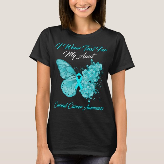 Camiseta Borboleta Eu Visto Teal Para Minha Tia Cancer Cerv (Frente)