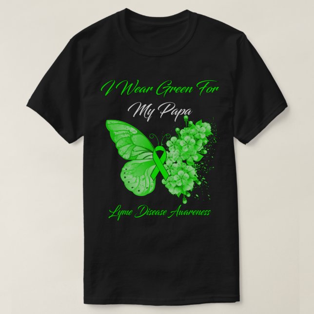 Camiseta Borboleta Eu Visto Verde Para Minha Doença De Papá (Frente do Design)
