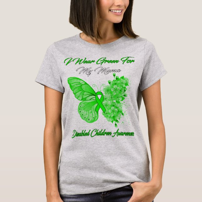 Camiseta Borboleta Eu Visto Verde Para Minha Mãe Deficiente (Frente)