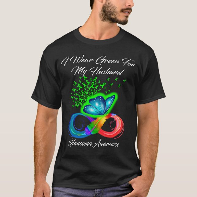 Camiseta Borboleta Eu Visto Verde Para O Meu Marido Glaucom (Frente)