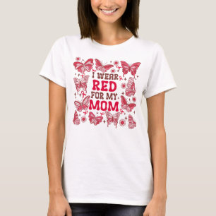 Camiseta borboleta eu visto vermelho para a mãe cancer de s