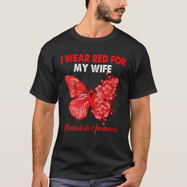 Camiseta Borboleta Eu Visto Vermelho Para Minha Esposa Tube (Frente)