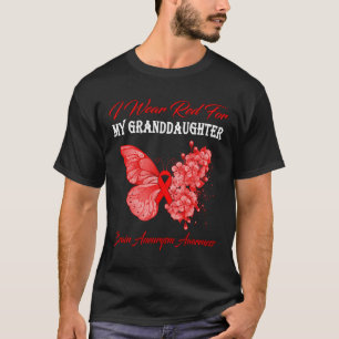 Camiseta Borboleta Eu Visto Vermelho Para Minha Neta Cérebr