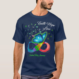 Camiseta Borboleta Faith Hope ama paralisia cerebral