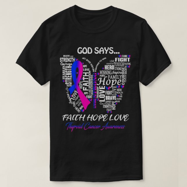 Camiseta Borboleta Faith Hope Câncer de tiróide (Frente do Design)