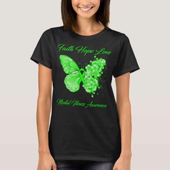 Camiseta Borboleta Fé Esperança Ama a Consciência da Doença (Frente)