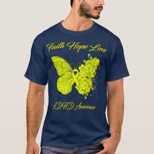 Camiseta Borboleta Fé Esperança Ama Consciência ADHD