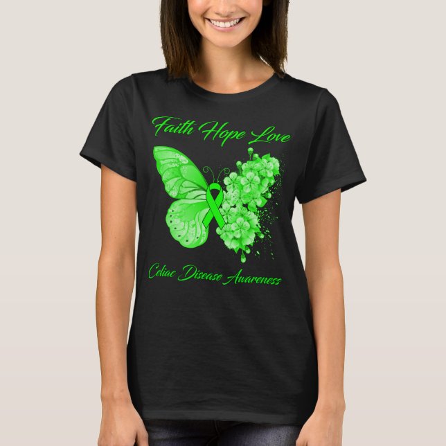 Camiseta Borboleta Fé Esperança Ama Consciência da Doença C (Frente)
