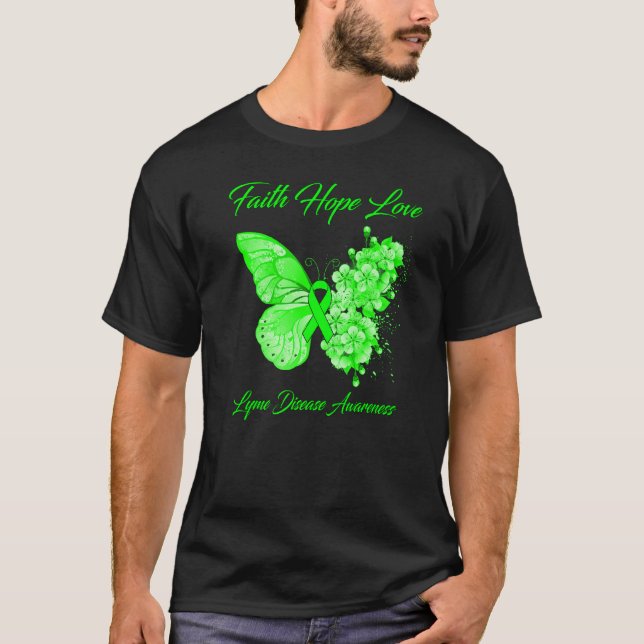 Camiseta Borboleta Fé Esperança Ama Consciência da Doença d (Frente)