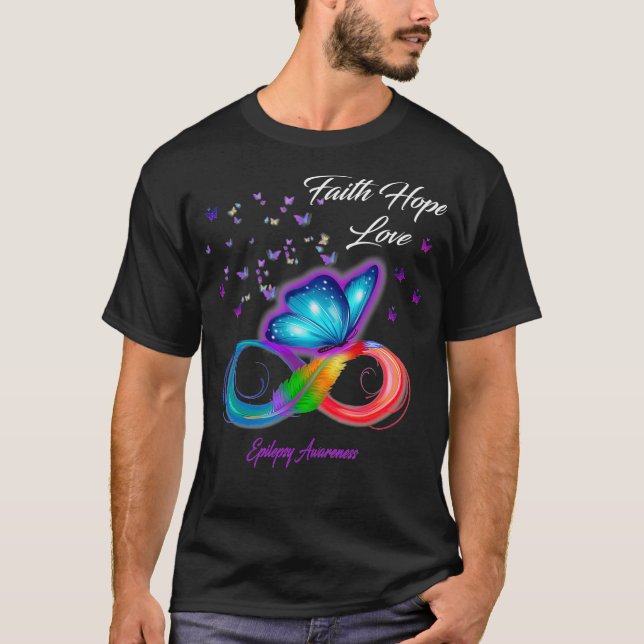 Camiseta Borboleta Fé Esperança Ama Consciência da Epilepsi (Frente)