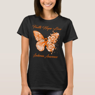 Camiseta Borboleta Fé Esperança Ama Consciência da Leucemia