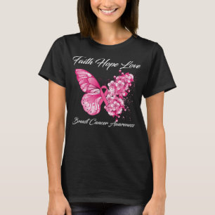 Camiseta Borboleta Fé Esperança Ama Consciência do Cancer d
