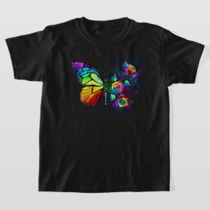 Camiseta Borboleta-flor-arco-íris