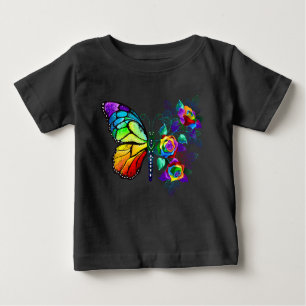 Camiseta Borboleta-flor-arco-íris