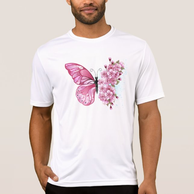 Camiseta Borboleta Flor com Sakura Rosa (Frente)