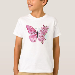 Camiseta Borboleta Flor com Sakura Rosa