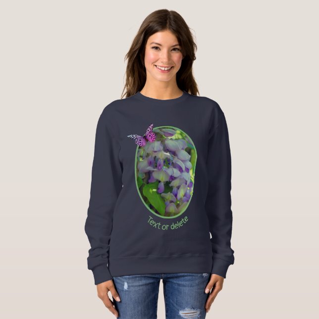 Camiseta Borboleta Flor de Wisteria Roxa Personalizada (Frente Completa)