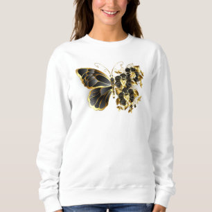 Camiseta Borboleta Flor Dourada com Orquídea Preta