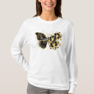 Camiseta Borboleta Flor Dourada com Orquídea Preta