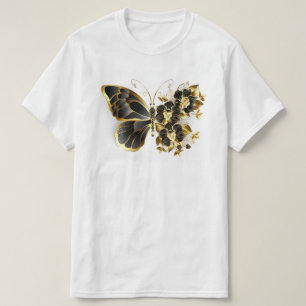 Camiseta Borboleta Flor Dourada com Orquídea Preta