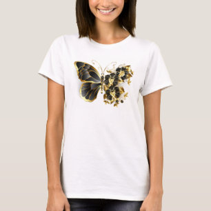 Camiseta Borboleta Flor Dourada com Orquídea Preta