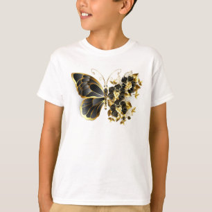 Camiseta Borboleta Flor Dourada com Orquídea Preta