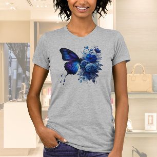 Camiseta Borboleta Floral Azul