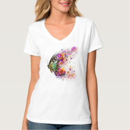 Camiseta Borboleta Floral em Explosão de Aquarela Estética