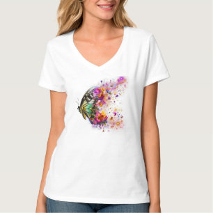Camiseta Borboleta Floral em Explosão de Aquarela Estética