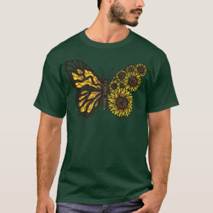 Camiseta Borboleta Flores De Arte De Girassol Prêmio Animal