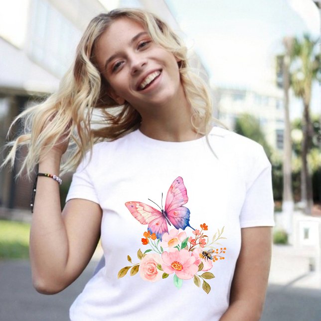 Camiseta Borboleta & Flores Natureza (Criador carregado)