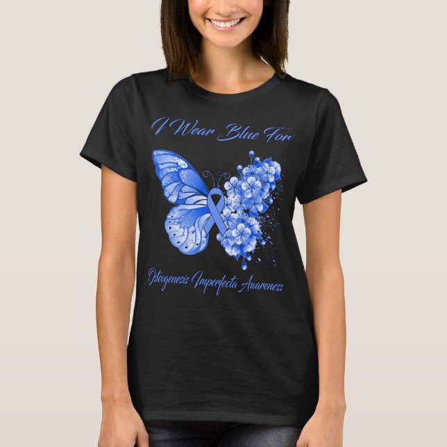 Camiseta Borboleta I Veste Azul Para Osteogênese Imperfeiçã (Frente)