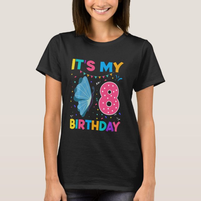 Camiseta Borboleta Infantil de 8 Anos 8º Aniversário Borbol (Frente)