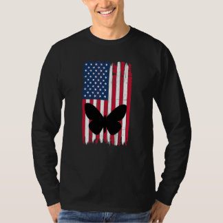 Camiseta Borboleta Insetada Silhouette American Flag Usa Pa