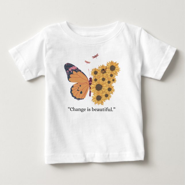 Camiseta Borboleta Inspiradora e Girassol "Mudança é B (Frente)