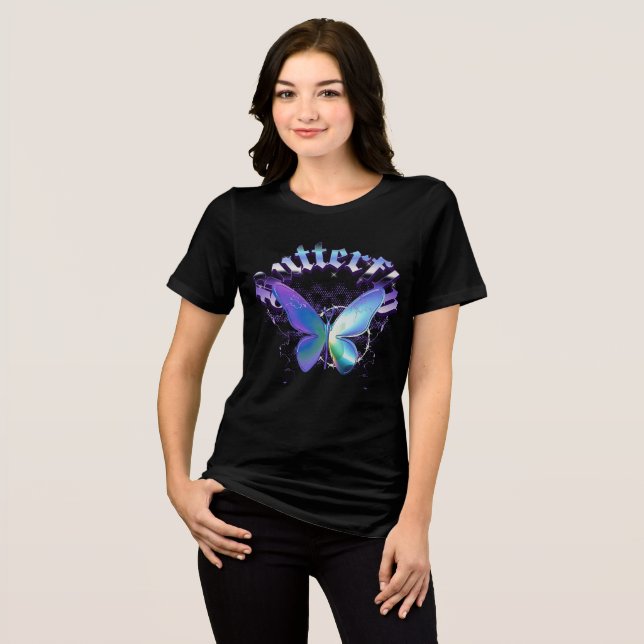Camiseta Borboleta Iridescente Metálica (Frente Completa)