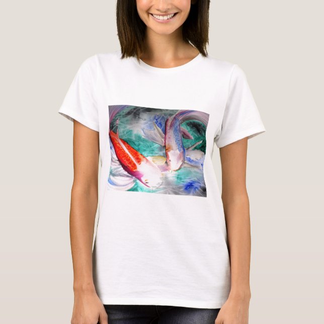 Camiseta Borboleta Koi aquarela Japonês Peixe Art (Frente)