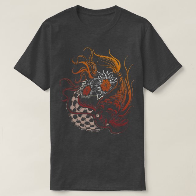 Camiseta Borboleta Koi Yin Yang Art em A Koi Pond (Frente do Design)