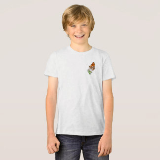 Camiseta Borboleta Laranja em Flores Brancas Delicadas