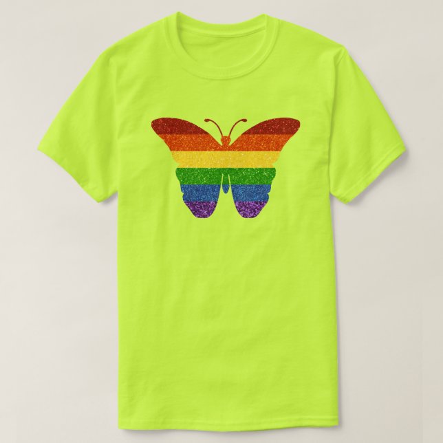 Camiseta Borboleta LGBT Rainbow Pride Glitter (Frente do Design)