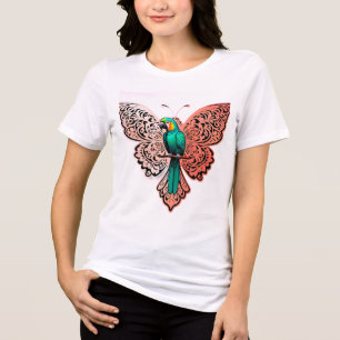 Camiseta Borboleta Mandala e Papagaio Luxo em Rosa Dourado