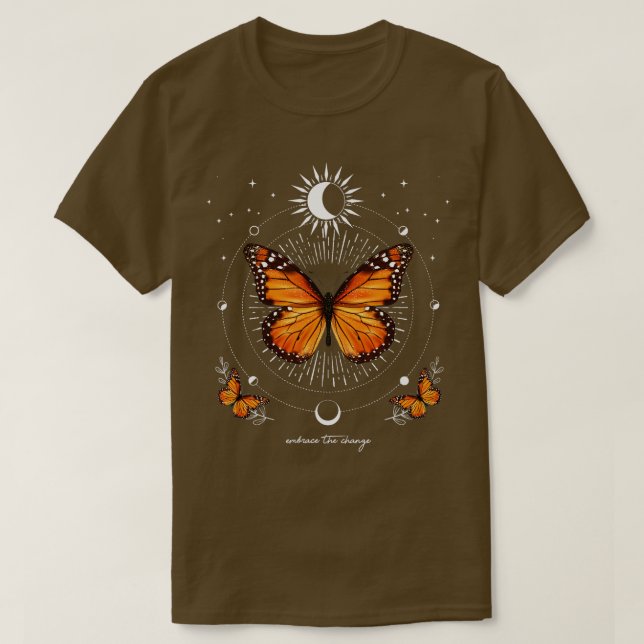 Camiseta Borboleta Monarca Borboleta Celestial Sun Lua Phas (Frente do Design)