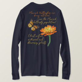 Camiseta Borboleta monarca, flor da Zinnia,