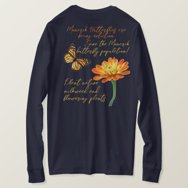 Camiseta Borboleta monarca, flor da Zinnia, (Verso do Design)