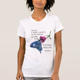 Camiseta Borboleta na Flor, Verso de 2 Corinthians 5:17